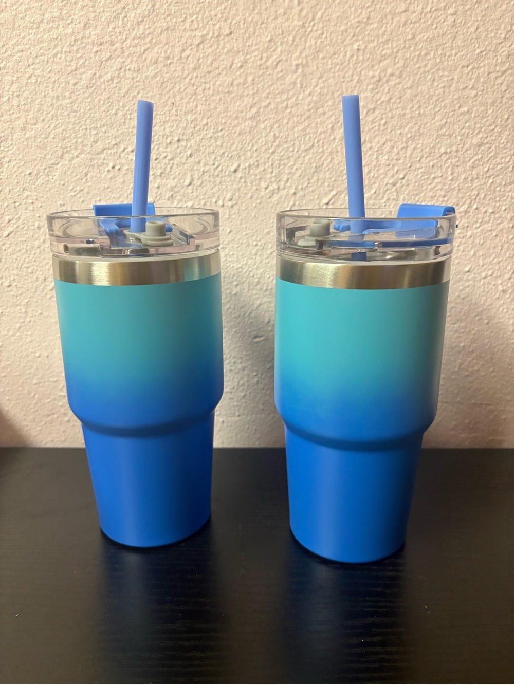Festive Voice Blue Ombre 22 oz Tumblers with Straws Set of 2 NWT